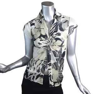 M.K.M Designs Women's Small Y2K Semi Sheer Crop Belly Relieving Blouse V Neck To